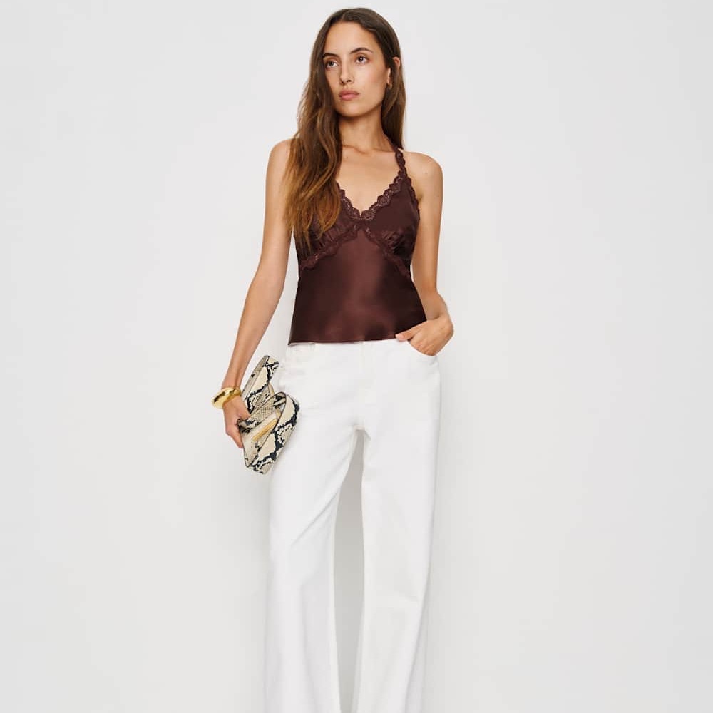 Reformation Chocolate Brown Lace Trim Silk Camisole - Picture 2 of 5